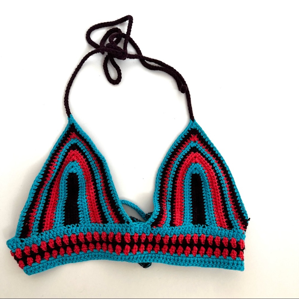 DIY Pink Turquoise Crochet Triangle Bikini Top I-7 - Picture 1 of 6